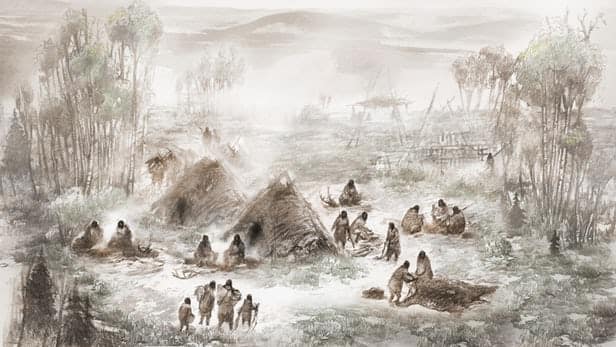 Так художник Эрика С. Карлсон представил прошлое, побывав в археологическом лагере в центральной Аляске, где была обнаружена окаменелость